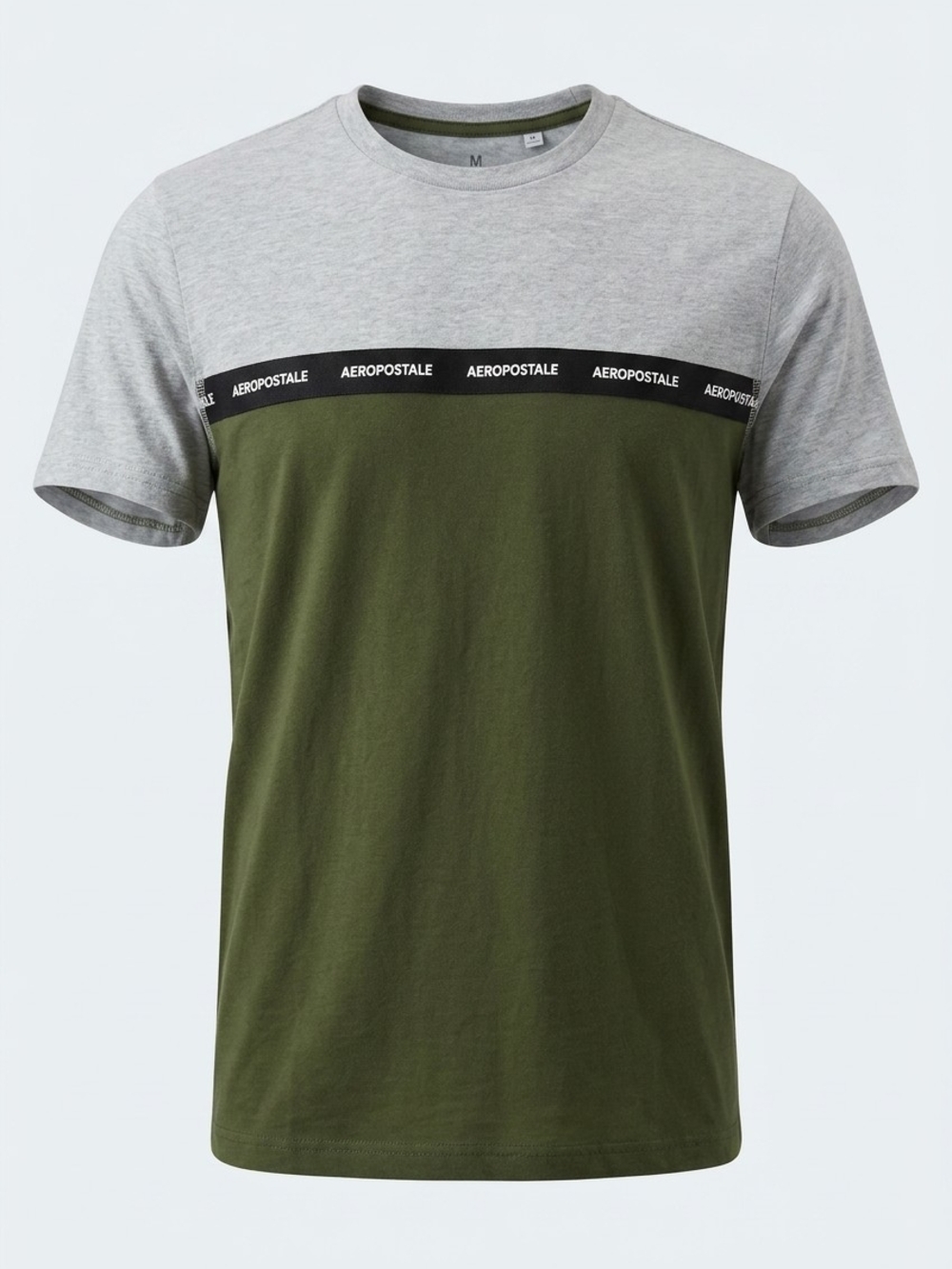 Aeropostale Men's Two-Tone Olive & Light Gray Crew T-Shirt